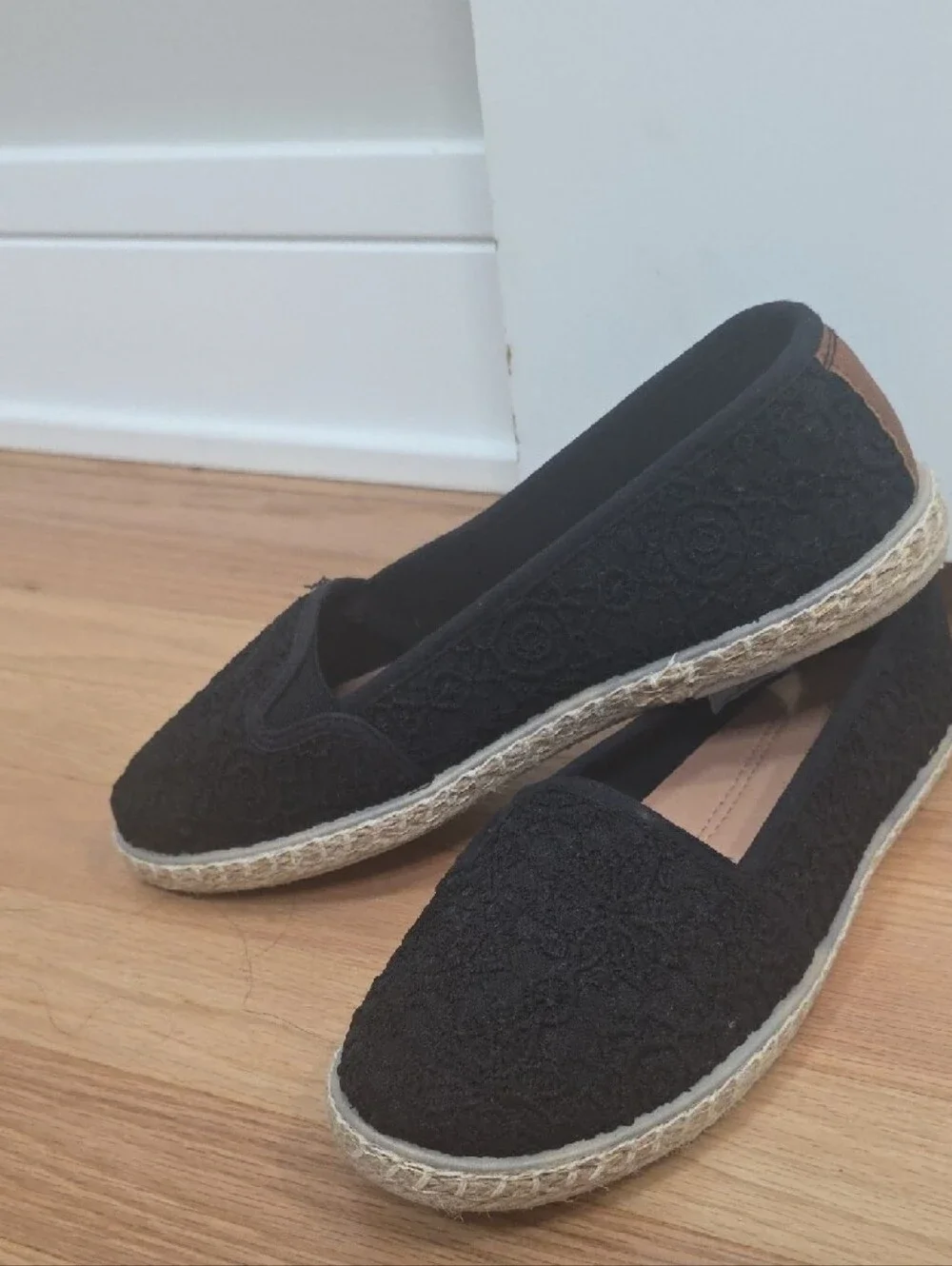 Black Lace Espadrille Flats - Women's Casual Slip-Ons